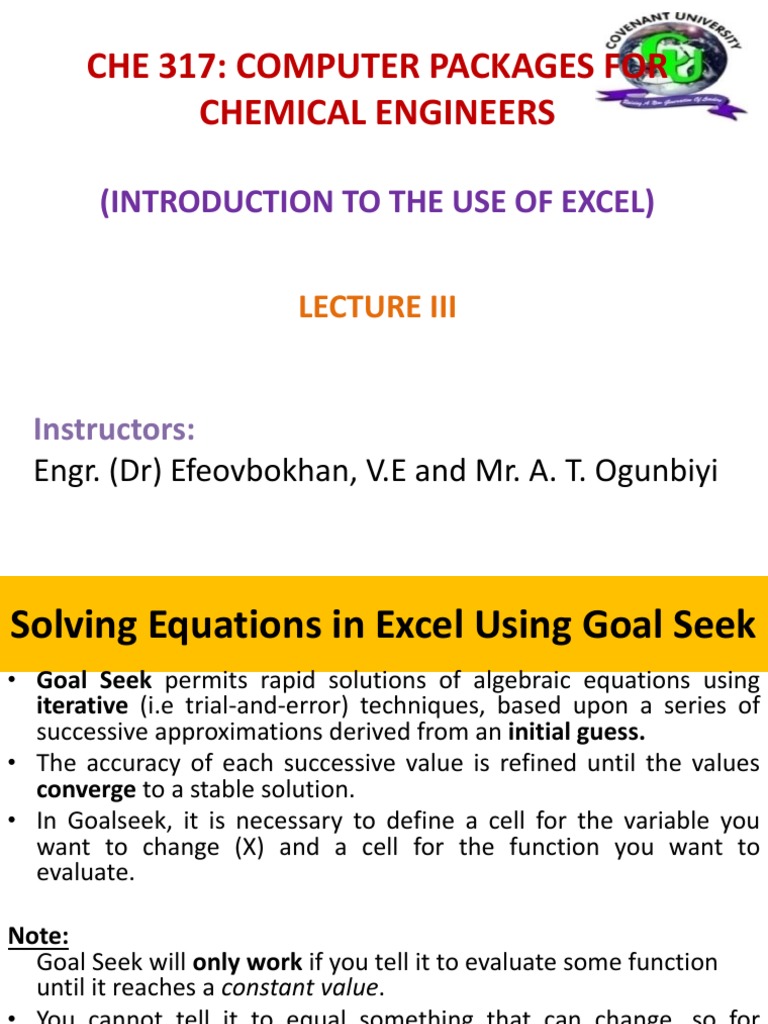 Excel Lecture 3 Spreadsheet Equations