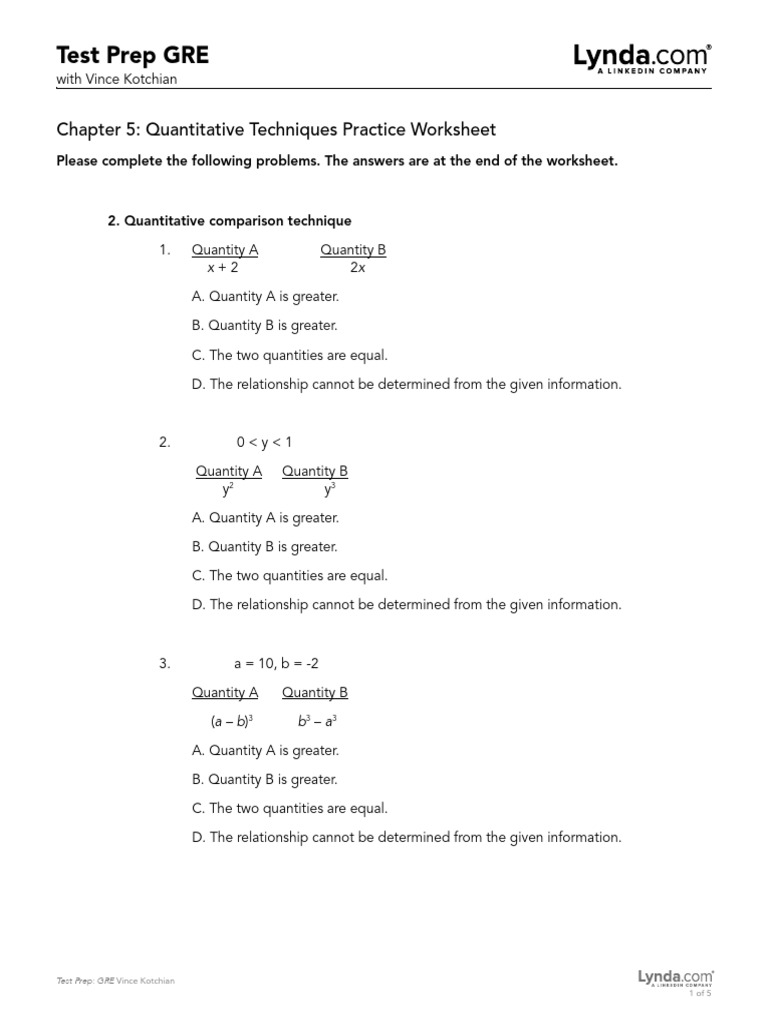 Chapter 5 Quantitative Techniques Practice Worksheet Ratio