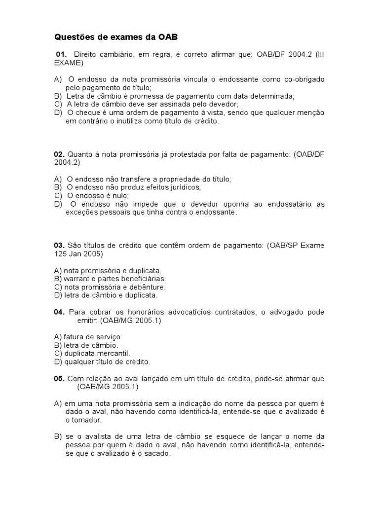 Questões de Exames Da OAB