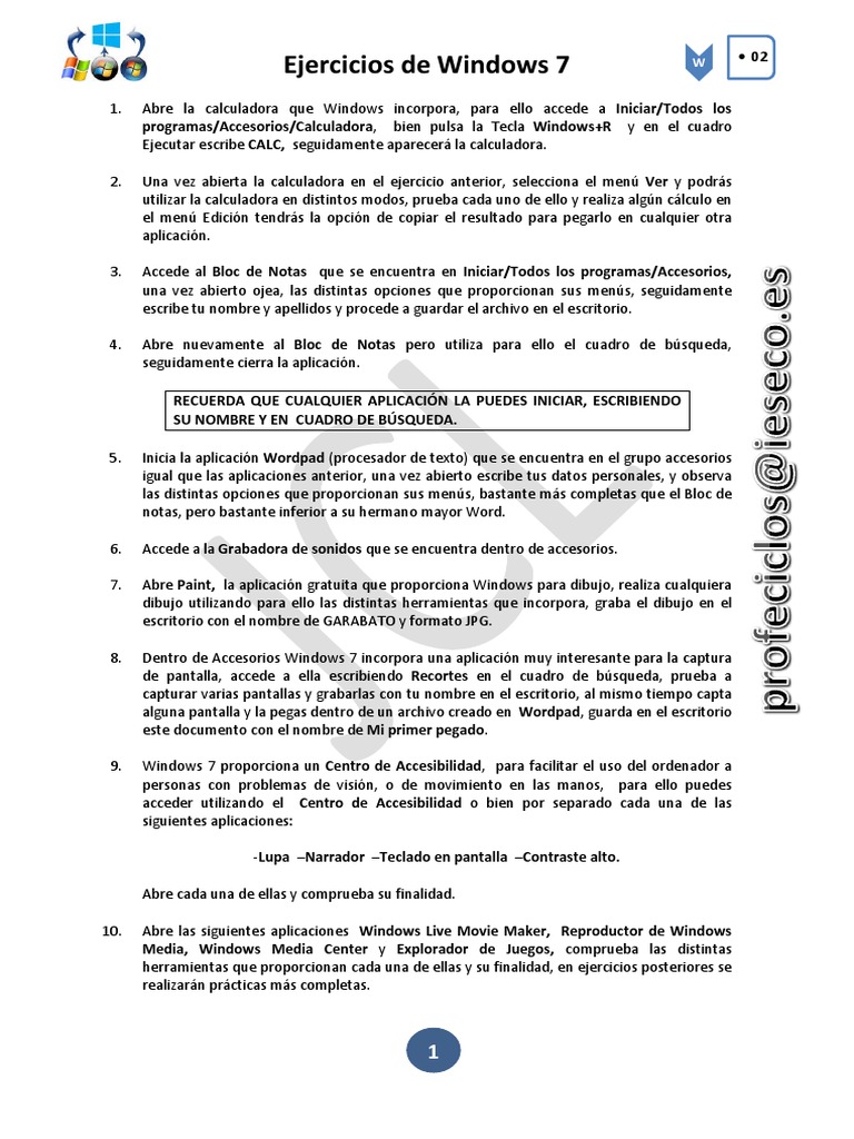Ejercicios Prácticos en Windows 7 | PDF | Windows 7 | Archivo de ...