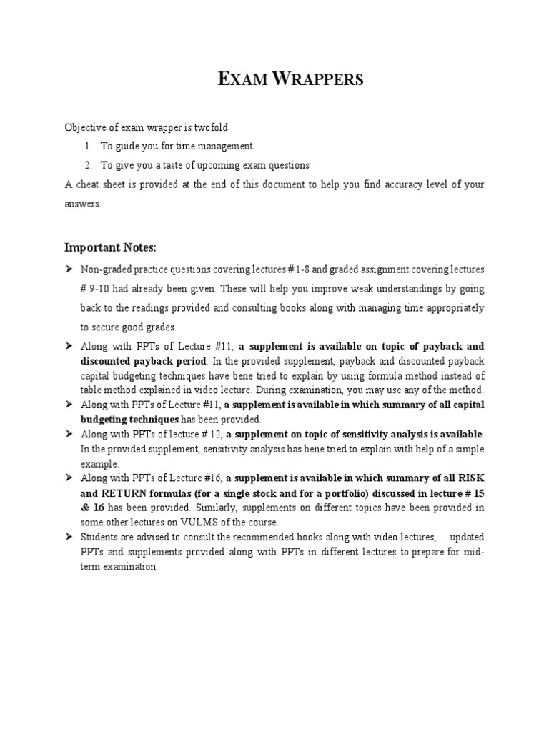 Exam Wrapper Capital Asset Pricing Model Business Economics