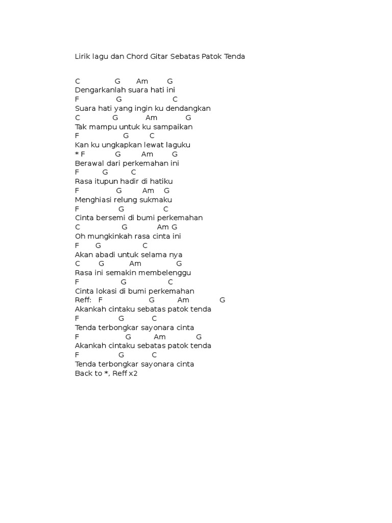 Lirik Lagu Dan Chord Gitar Sebatas Patok Tenda