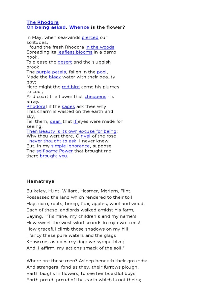 R. W. Emerson Rhodora, Days, Brahma, Hamatreya (Poems) PDF Nature