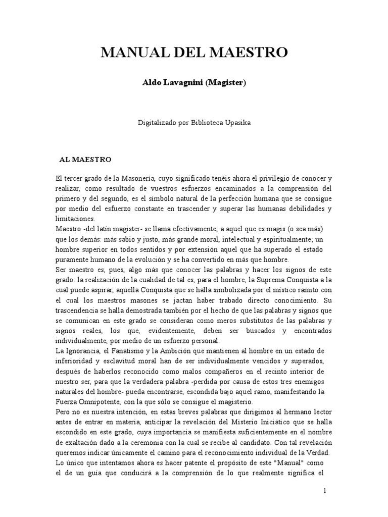 Manual Del Maestro PDF Masonería Comprensión
