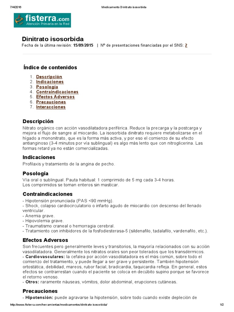 Medicamento Dinitrato Isosorbida 2015 | PDF | Drogas | Enfermedades y ...