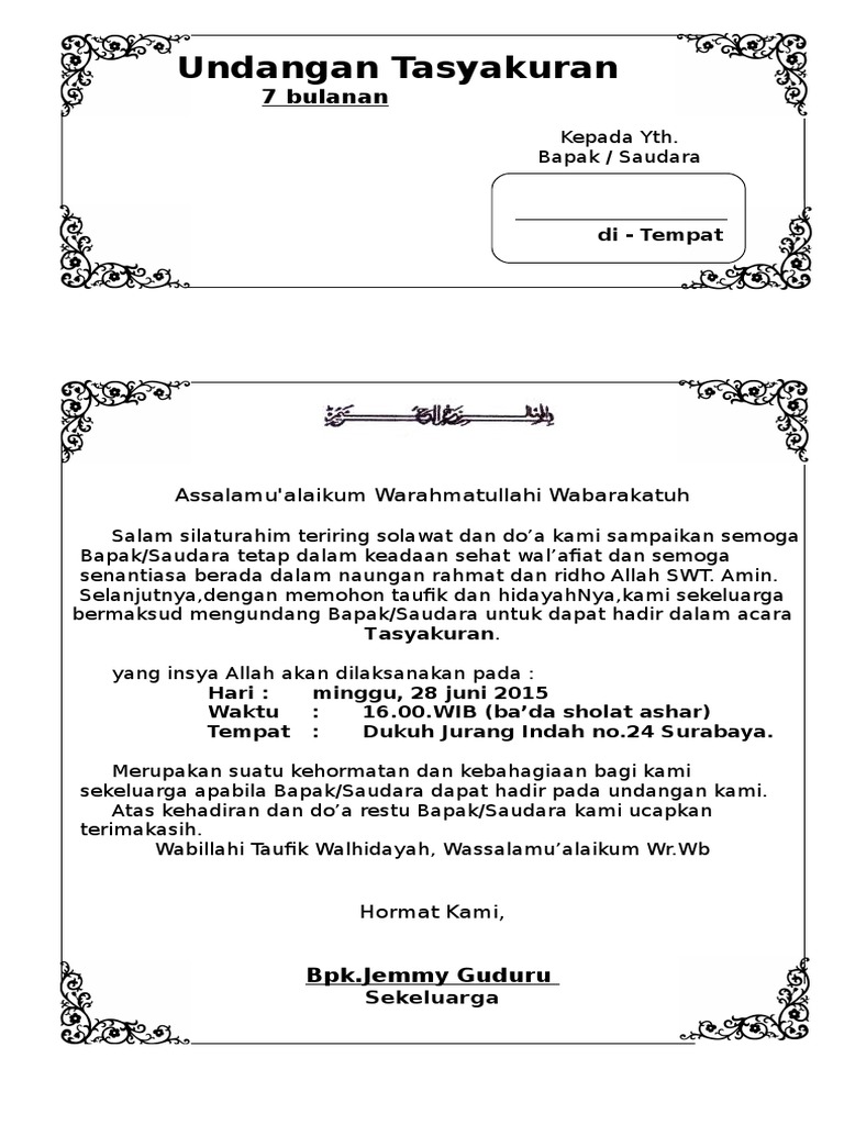 Undangan Tasyakuran