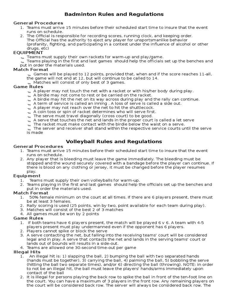 Rules and Regulations of Intrams | PDF | Sports Rules And Regulations ...