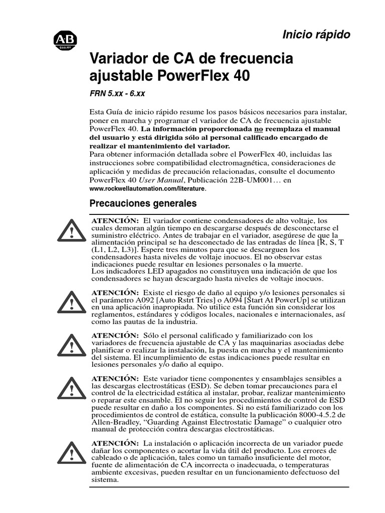 Manual PowerFlex 40 PDF Transformador Descarga electrostática