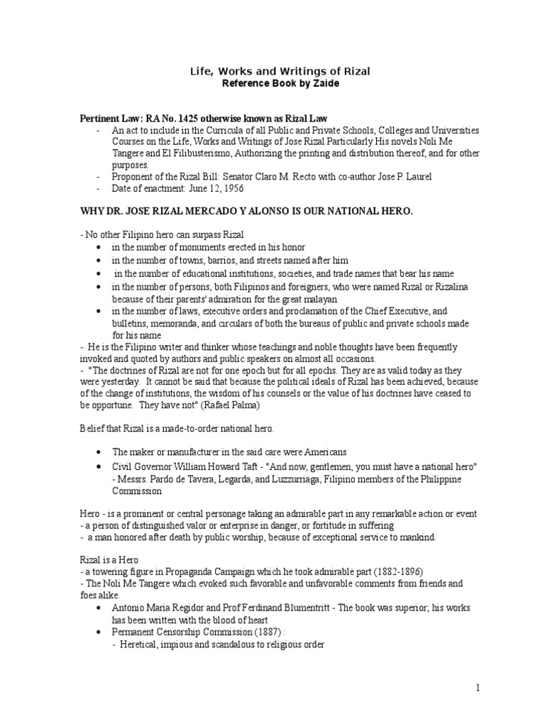 Rizal Hand Notes 2016 Edition | PDF | Social Science | Classics