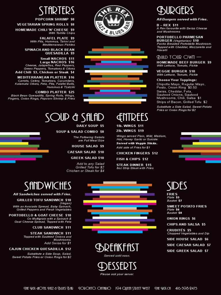 Rex Hotel Jazz Bar Menu Toronto | PDF