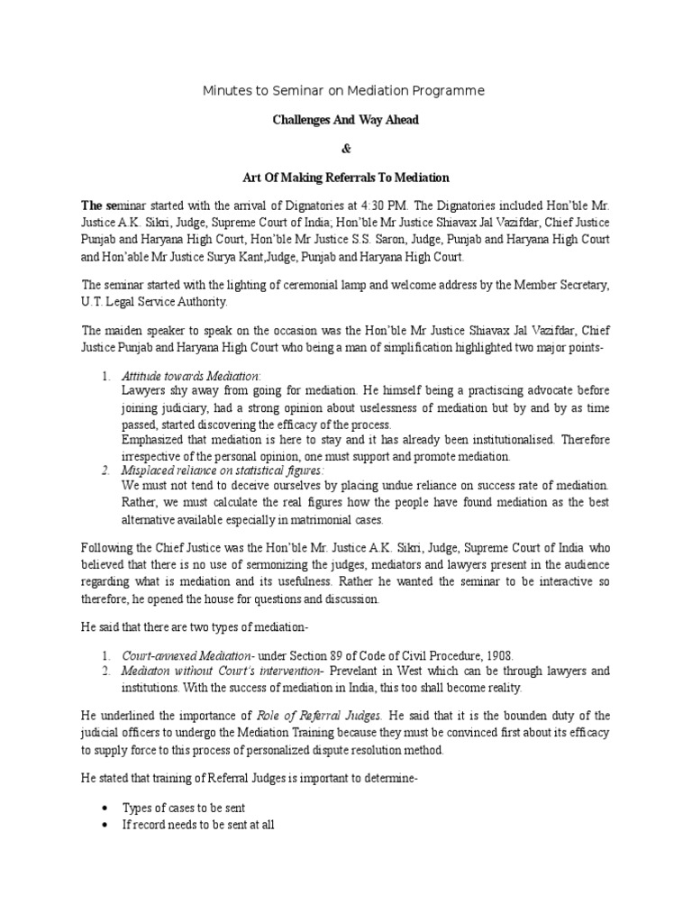 Mediation Seminar Summary | PDF | Mediation | Public Law