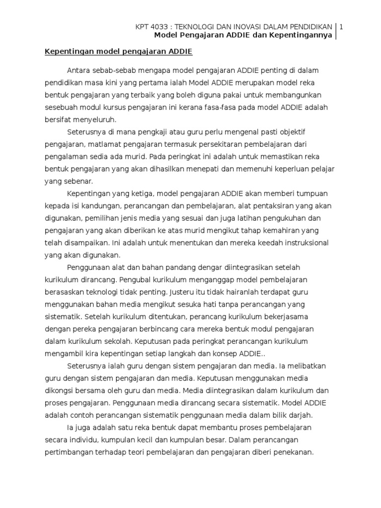 Kepentingan Model Pengajaran Addie Pdf