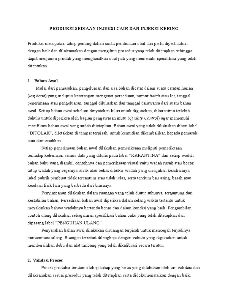 Proses Produksi Sediaan Injeksi Steril | PDF | Pengelolaan Keuangan ...