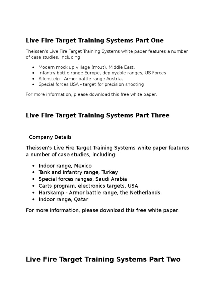 Live Fire Target Training Systems Part One | PDF | Tanks | Infantry