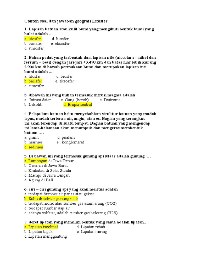 149470891 Contoh Soal Dan Jawaban Geografi Litosfer Doc