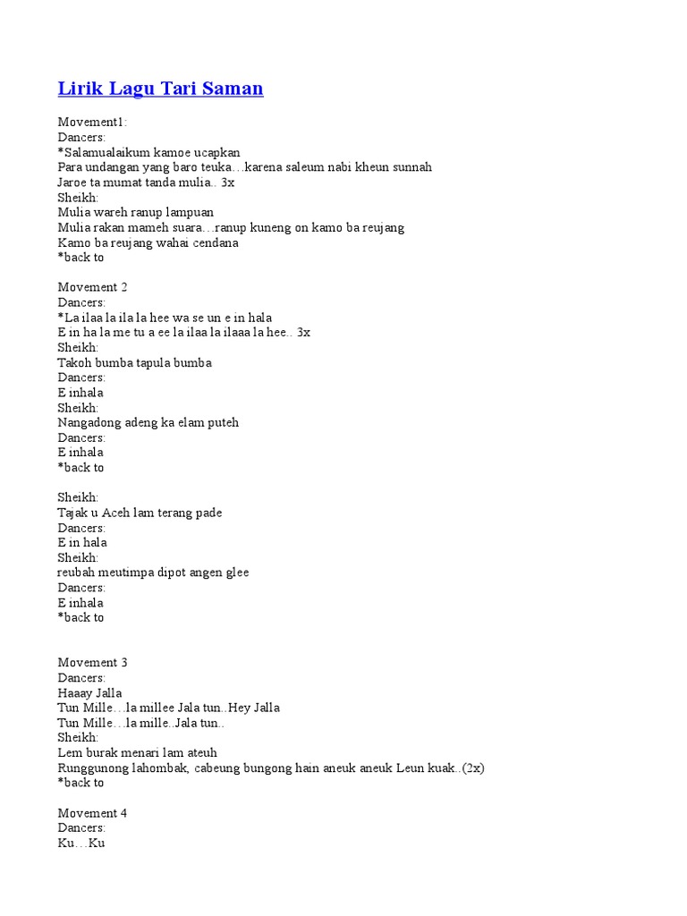 Lirik Lagu Tari Saman