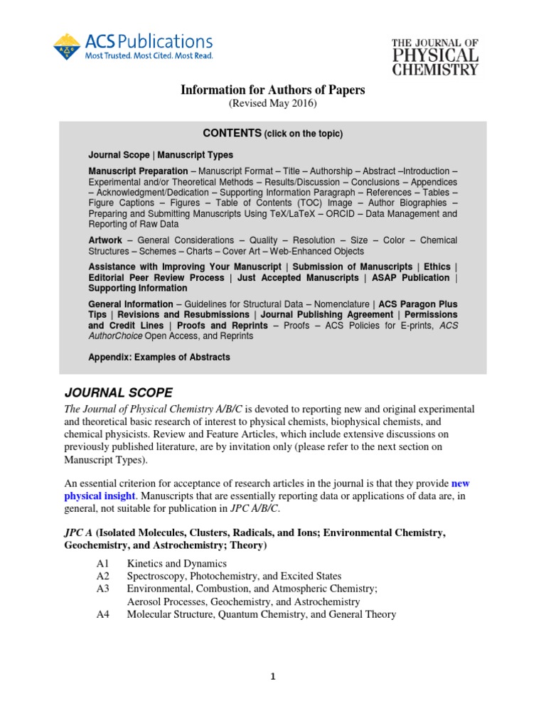 Information for Authors of Papers ACS Citation