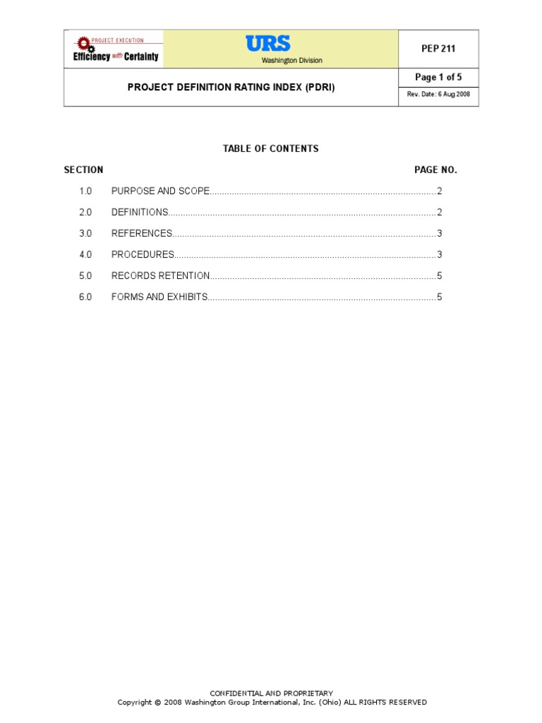 211 - Procedure - 0-Project Definition Rating Index (Pdri) | PDF ...