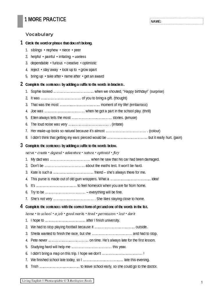 Unit 1 Extra Vocabulary & Grammar Practice | Download Free PDF ...