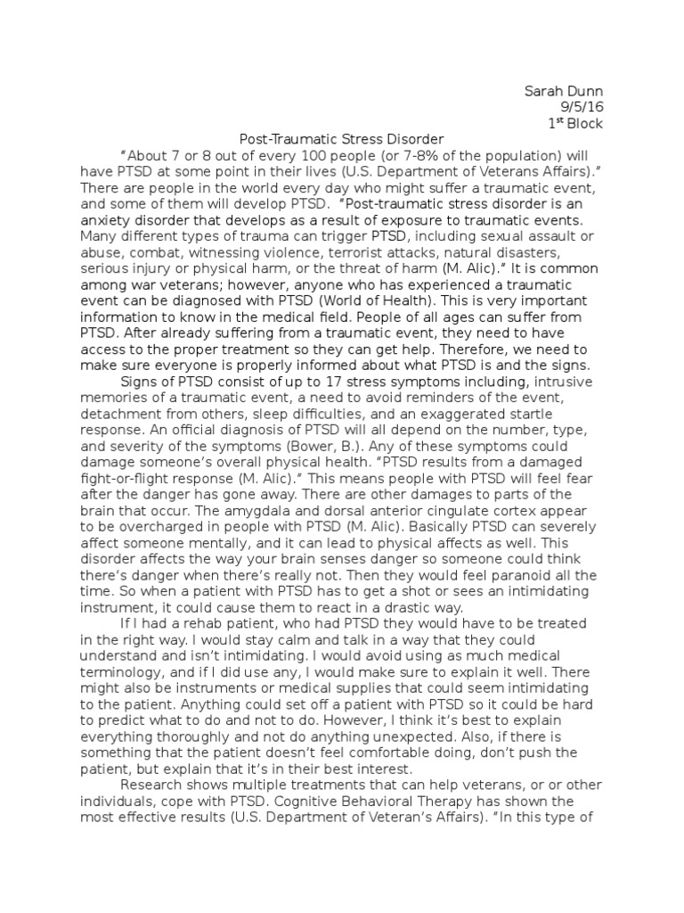 Post Traumatic Stress Disorder (PTSD) Essay | Hyperarousal