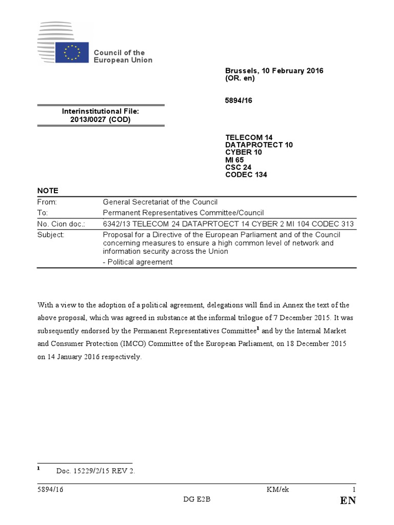EU NIS Directive.pdf | Online Safety & Privacy | Computer Security