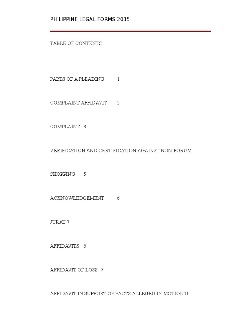 sample Philippine Legal Forms 2015 Affidavit Deed
