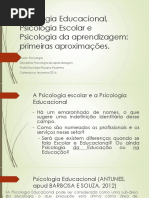 Psicologia Educacional, Psicologia Escolar e Psicologia Da