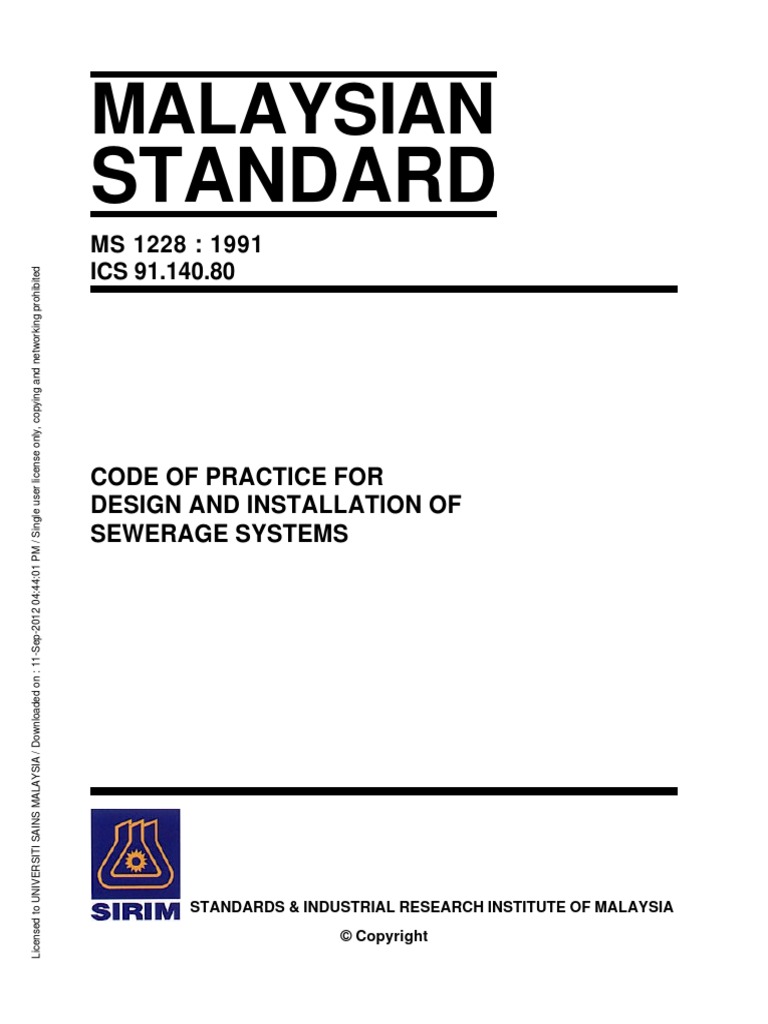 MS 1228-1991 | PDF | Sewage Treatment | Sanitary Sewer
