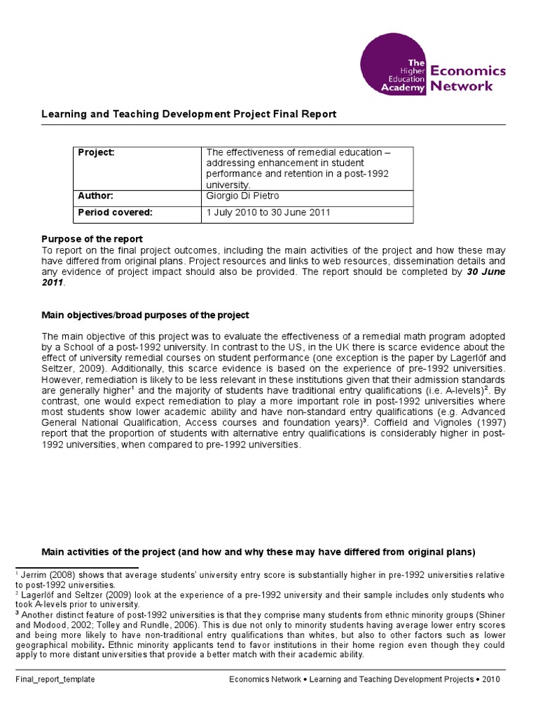Learning and Teaching Development Final Report | Download Free PDF ...