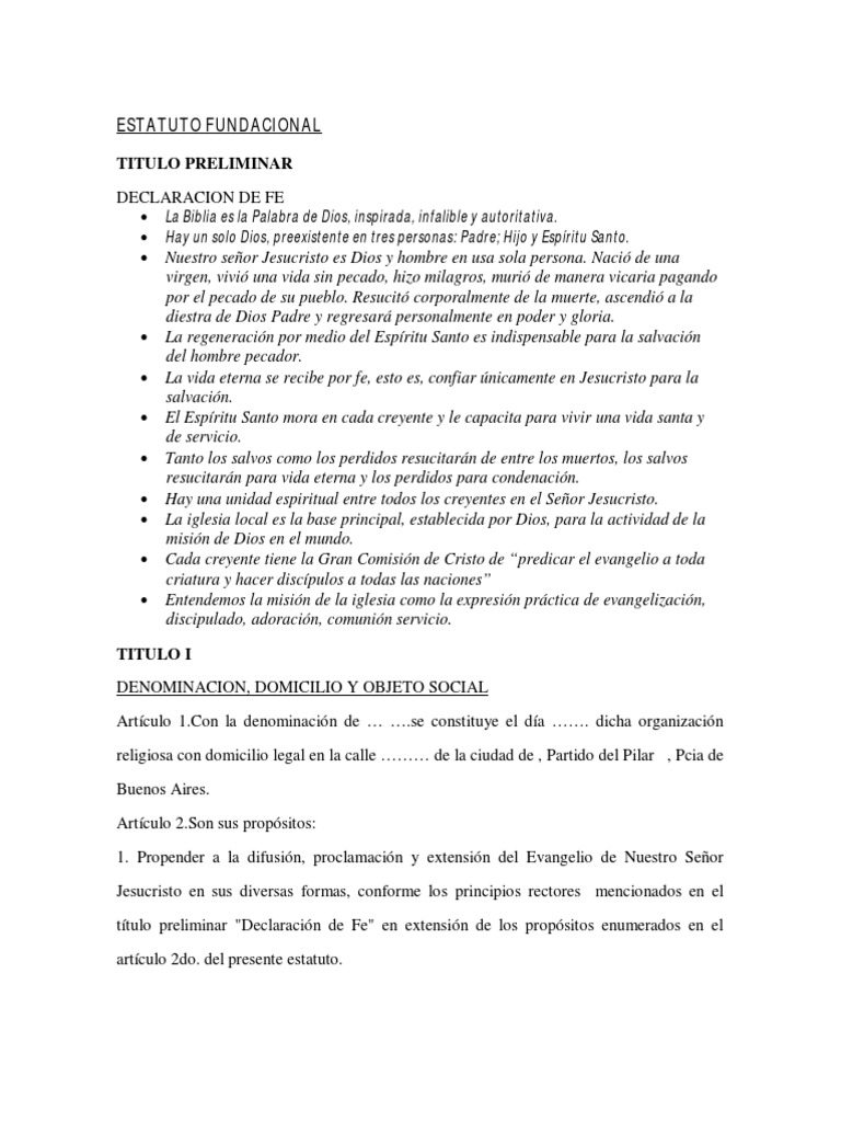 Modelo de Estatutos para Iglesias Evangelicas PDF Salvación