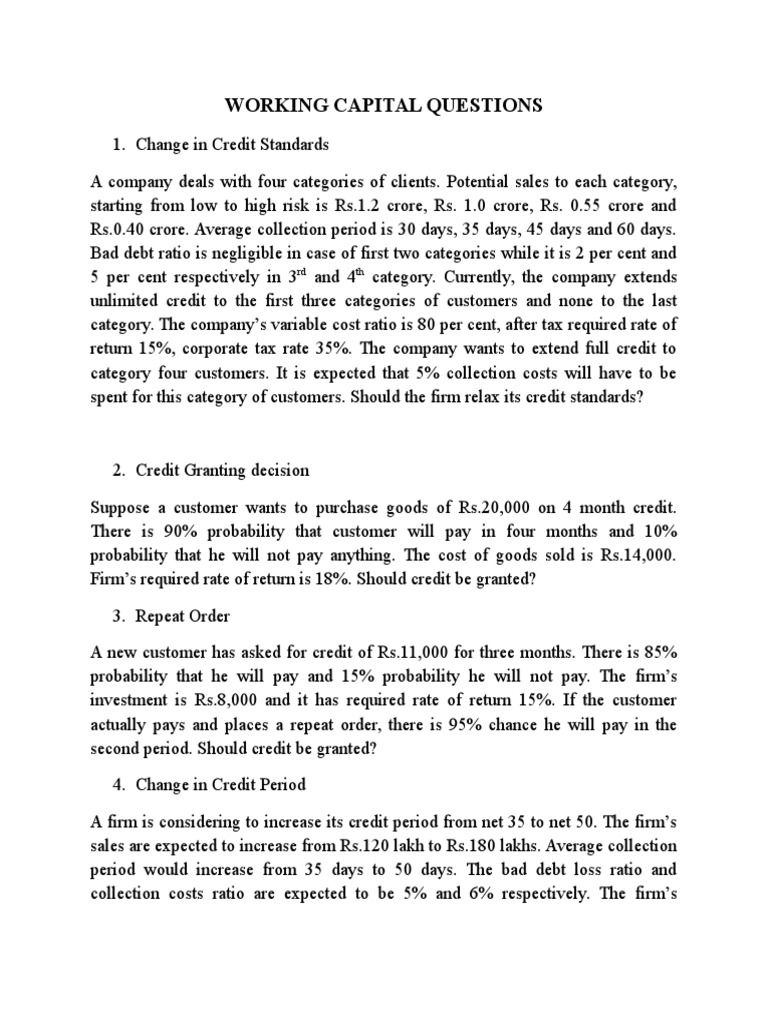 Working Capital Questions PDF Cost Of Capital Credit (Finance)