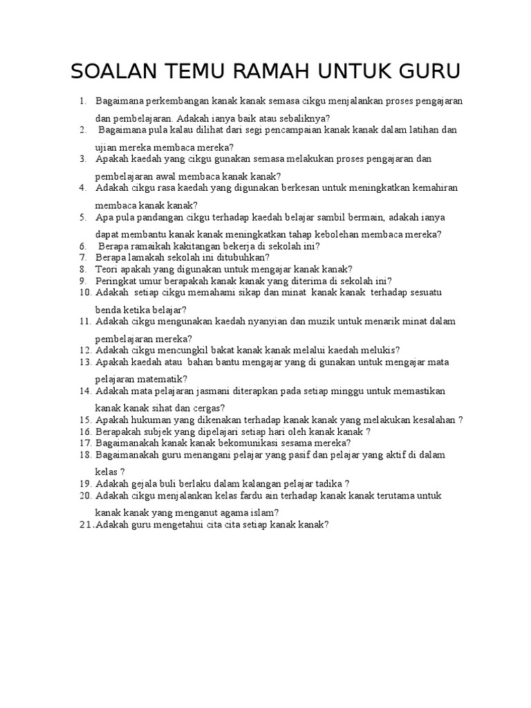 Soalan Temu Ramah Untuk Guru PDF