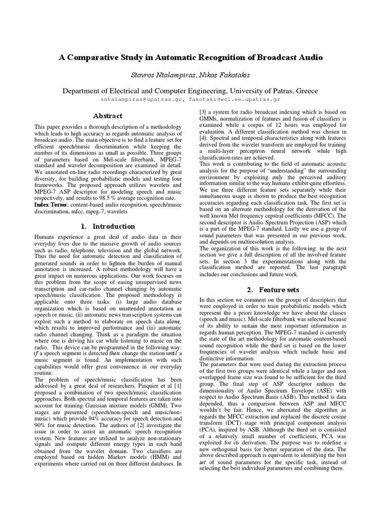 Broadcast Audio Recognition Study | PDF | Principal Component Analysis ...