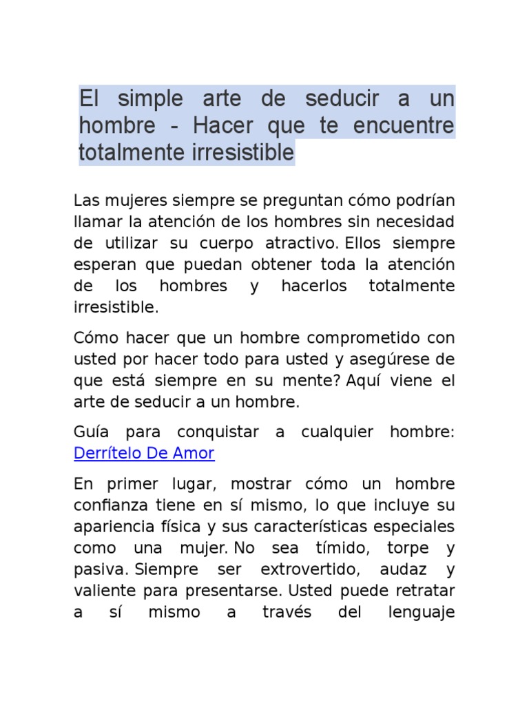 Arte de seducir a un hombre | PDF | Relaciones personales, crianza y ...