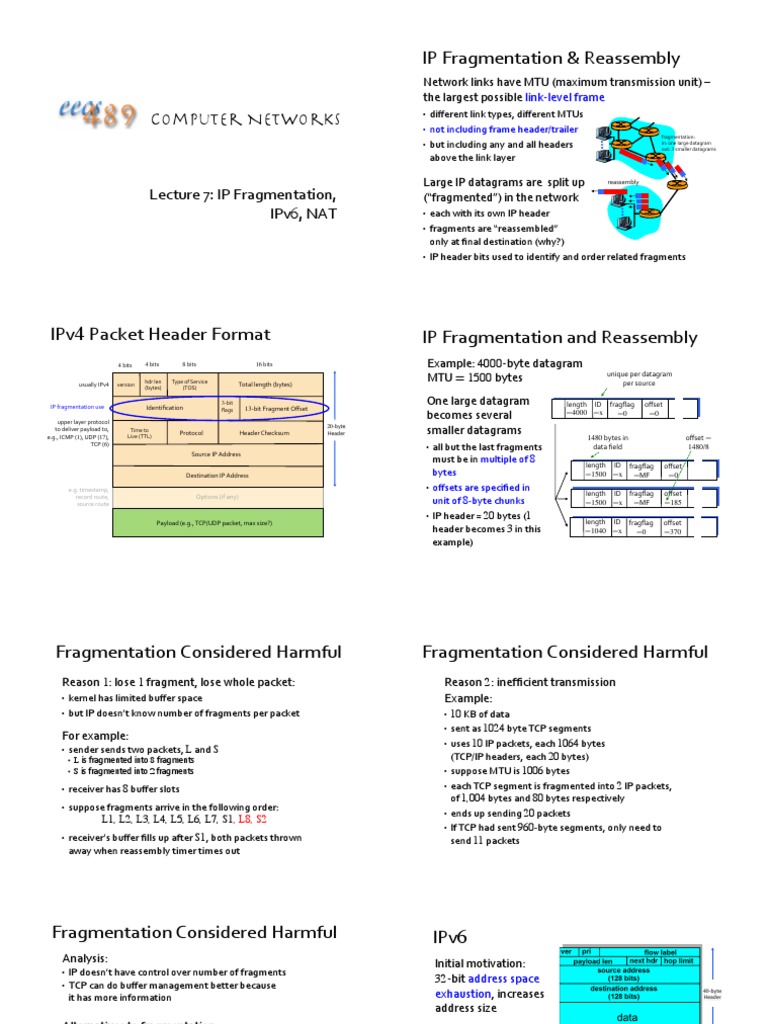 IP Fragmentation, IPv6, and NAT | PDF | I Pv6 | Internet Protocols