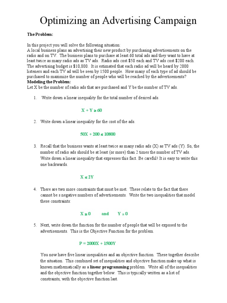 1010 Optimization Project F 16 2 | PDF | Linear Programming | Cartesian ...