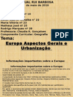 Aspectos Gerais e Urbanização Da Europa