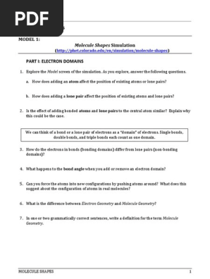 Molecule Shapes Student Handout Chemical Bond Molecules