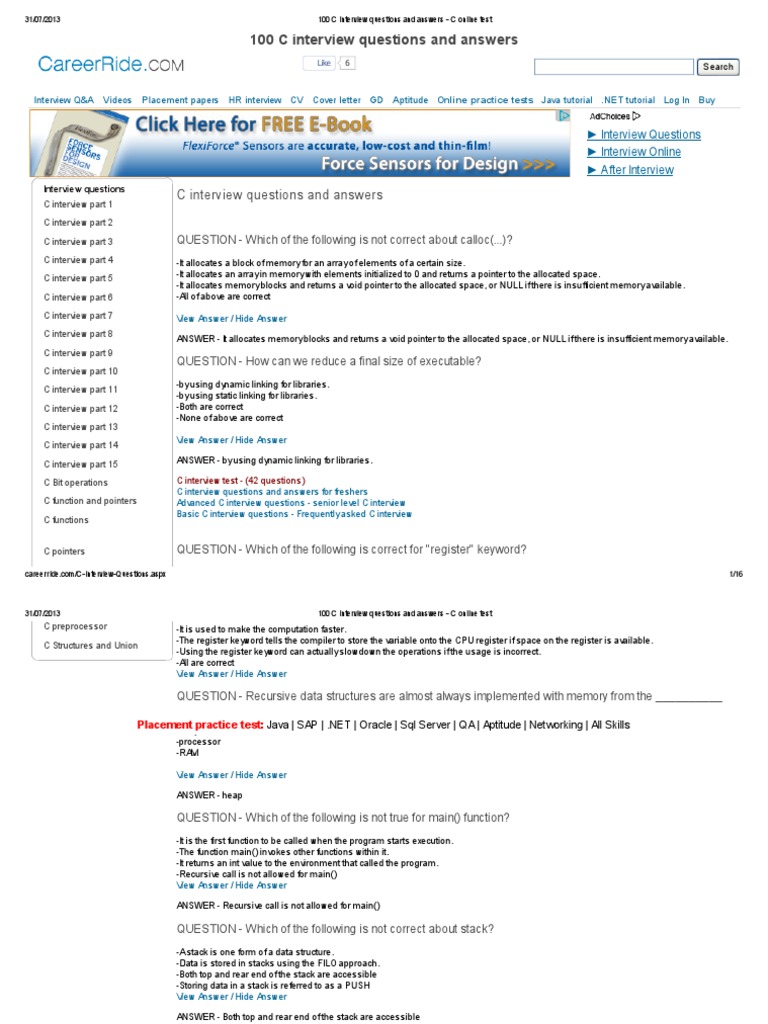 100 c interview questions and answers c online test pdf c programming language control flow