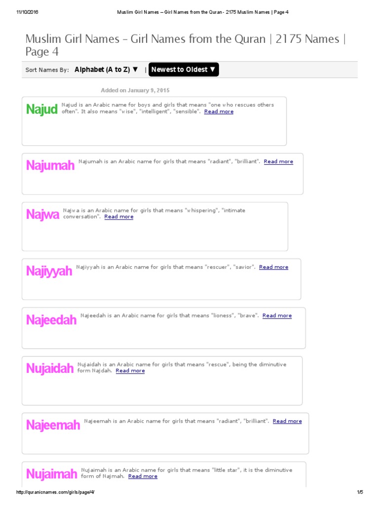 Muslim Girl Names Girl Names From The Quran 2175 Muslim Names Page 4 Pdf Arabic Middle East