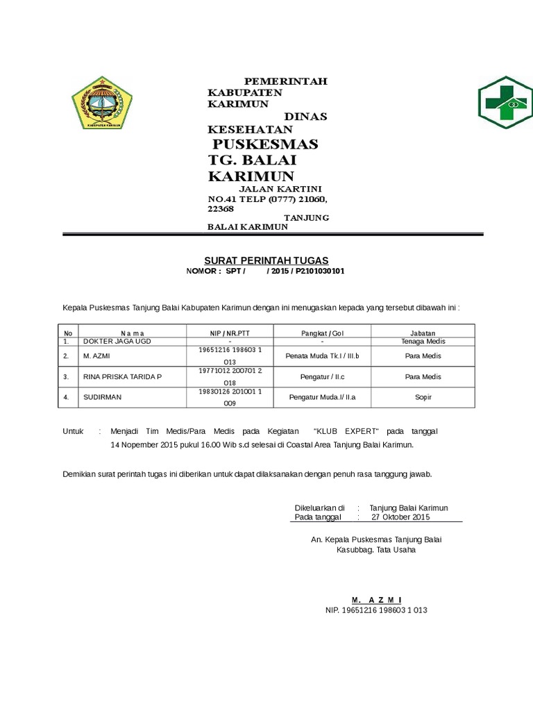 Surat Tugas P3k Tenaga Medis