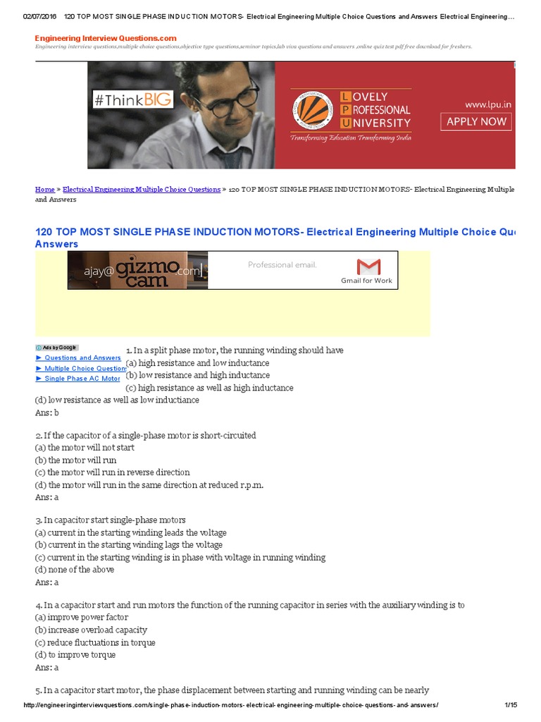 120 TOP MOST SINGLE PHASE INDUCTION MOTORS Electrical Engineering