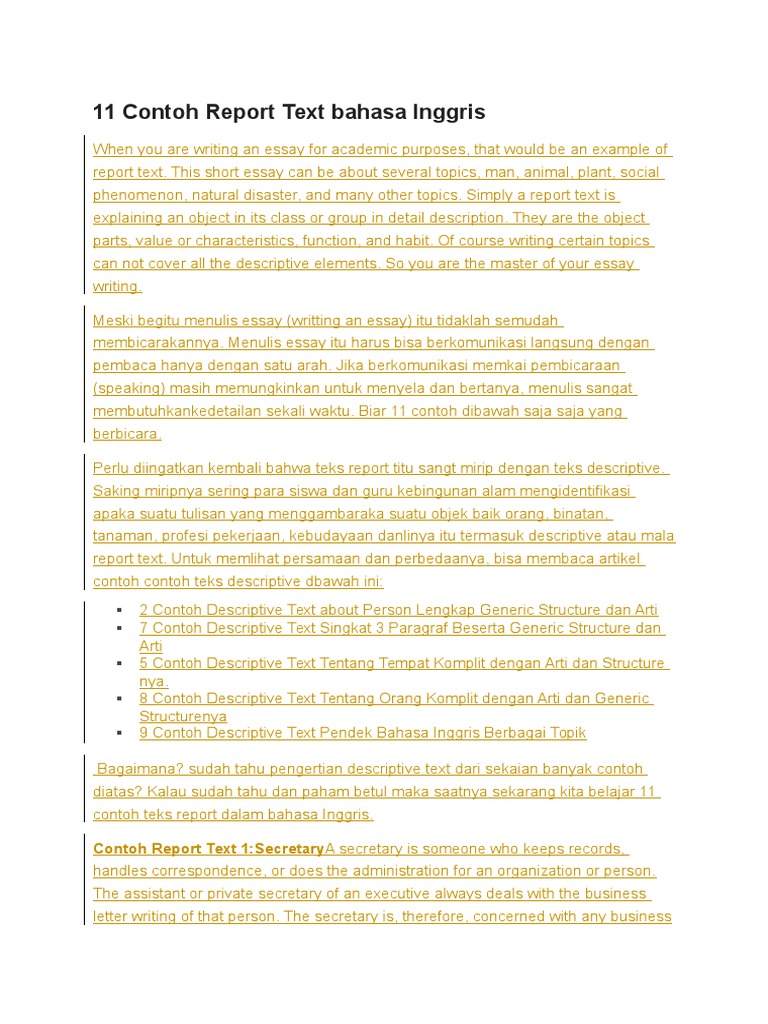 11 Contoh Teks Report Bahasa Inggris | PDF | Kajian Bahasa Asing