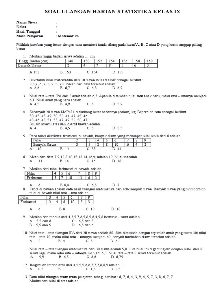 Uh Statistika Kelas 9