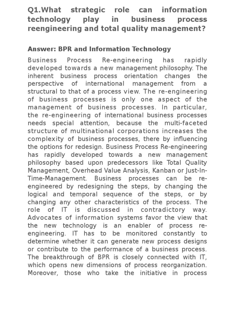 IT's Role in Business Process Reengineering | PDF