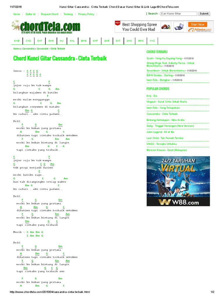 Kunci Gitar Cassandra Cinta Terbaik Chord Dasar Kunci Gitar Lirik Lagu C Chordtela Pdf