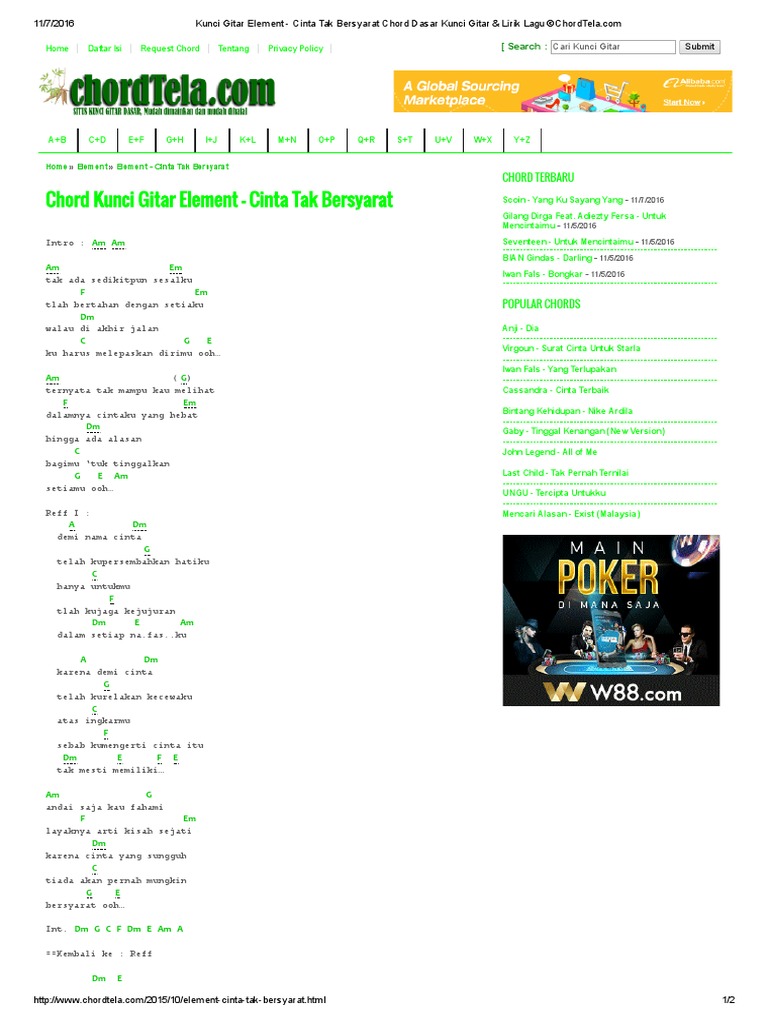 Kunci Gitar Element Cinta Tak Bersyarat Chord Dasar Kunci Gitar Lirik Lagu C Chordtela