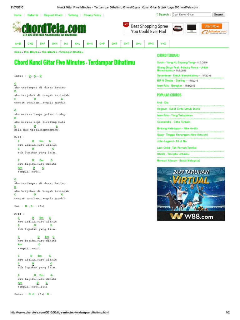 Kunci Gitar Five Minutes Terdampar Dihatimu Chord Dasar Kunci Gitar Lirik Lagu C Chordtela Pdf
