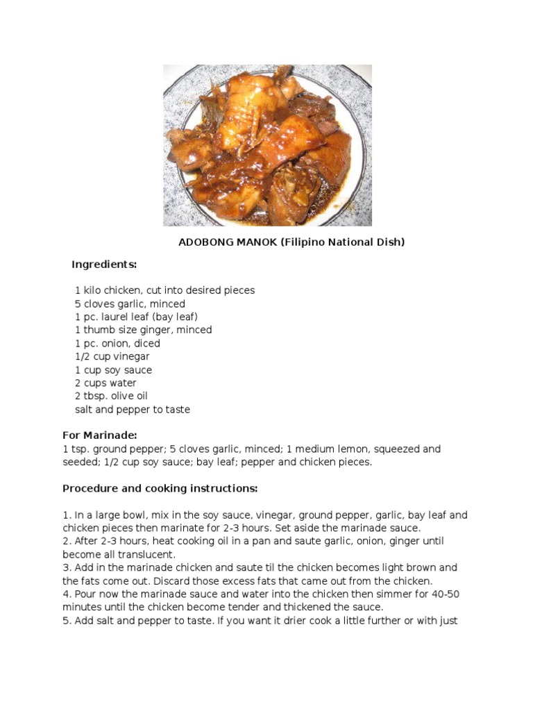 Adobong Manok | Philippine Cuisine | Tomato Sauce