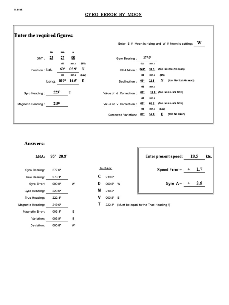 Gyro Error Calculation Using Moon Data | PDF | Teaching Methods ...